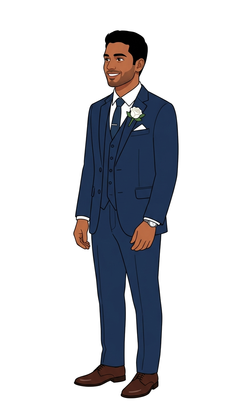 Groom in suit facing the bride